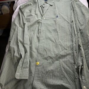 Ralph Lauren Green Gingham Men's Custom Fit‎ Shirt Size Large Pony Logo